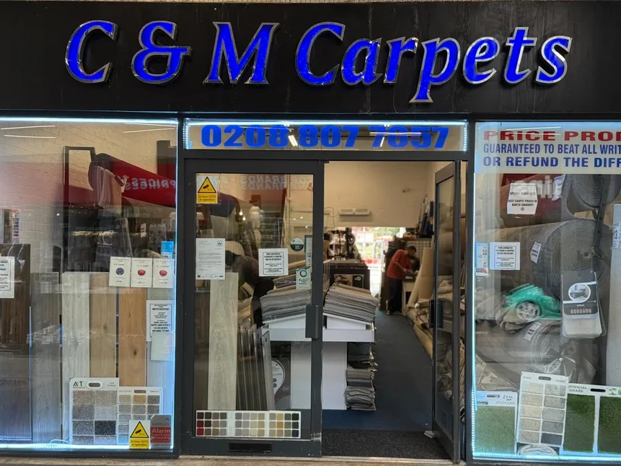 C&M Carpets showroom front at Edmonton Green